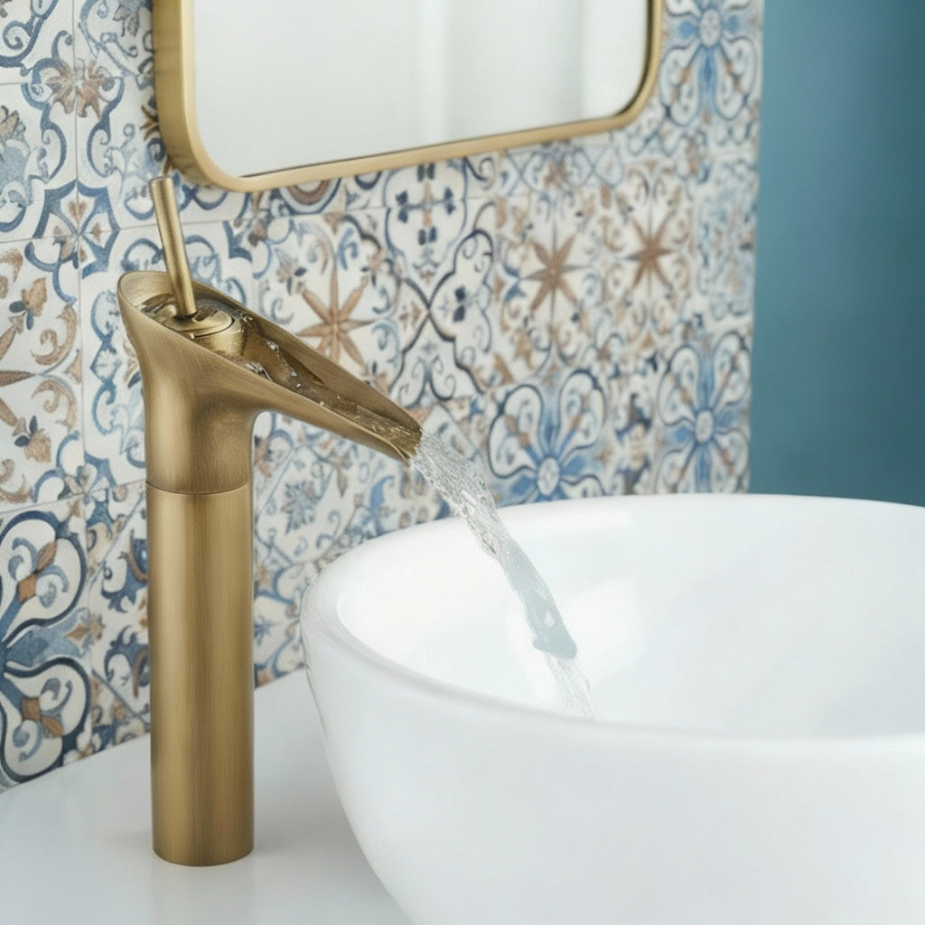 Waterfall Basin Faucet — Antique Brass Finish