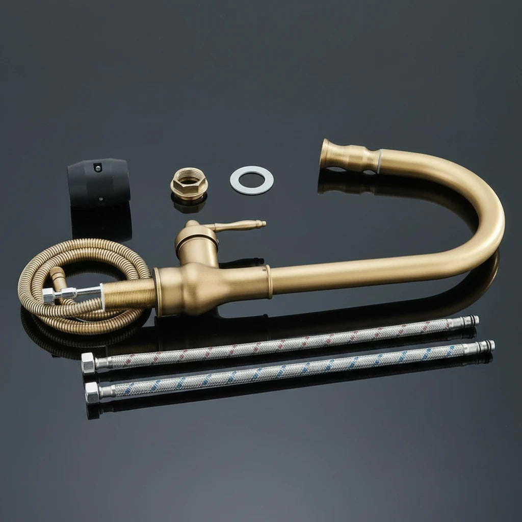 Antique Brass Kitchen Faucet – Pull-Out Spout Single Handle