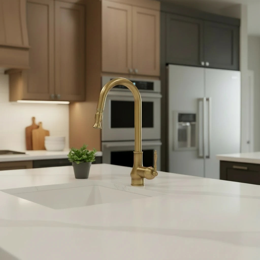 Antique Brass Kitchen Faucet – Pull-Out Spout Single Handle