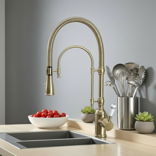 Brass Pull-Out Kitchen Faucet – Single Handle High Arc Design