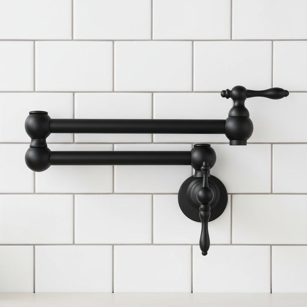 Wall-Mounted Pot Filler Faucet – Foldable Brass Double-Arm Design