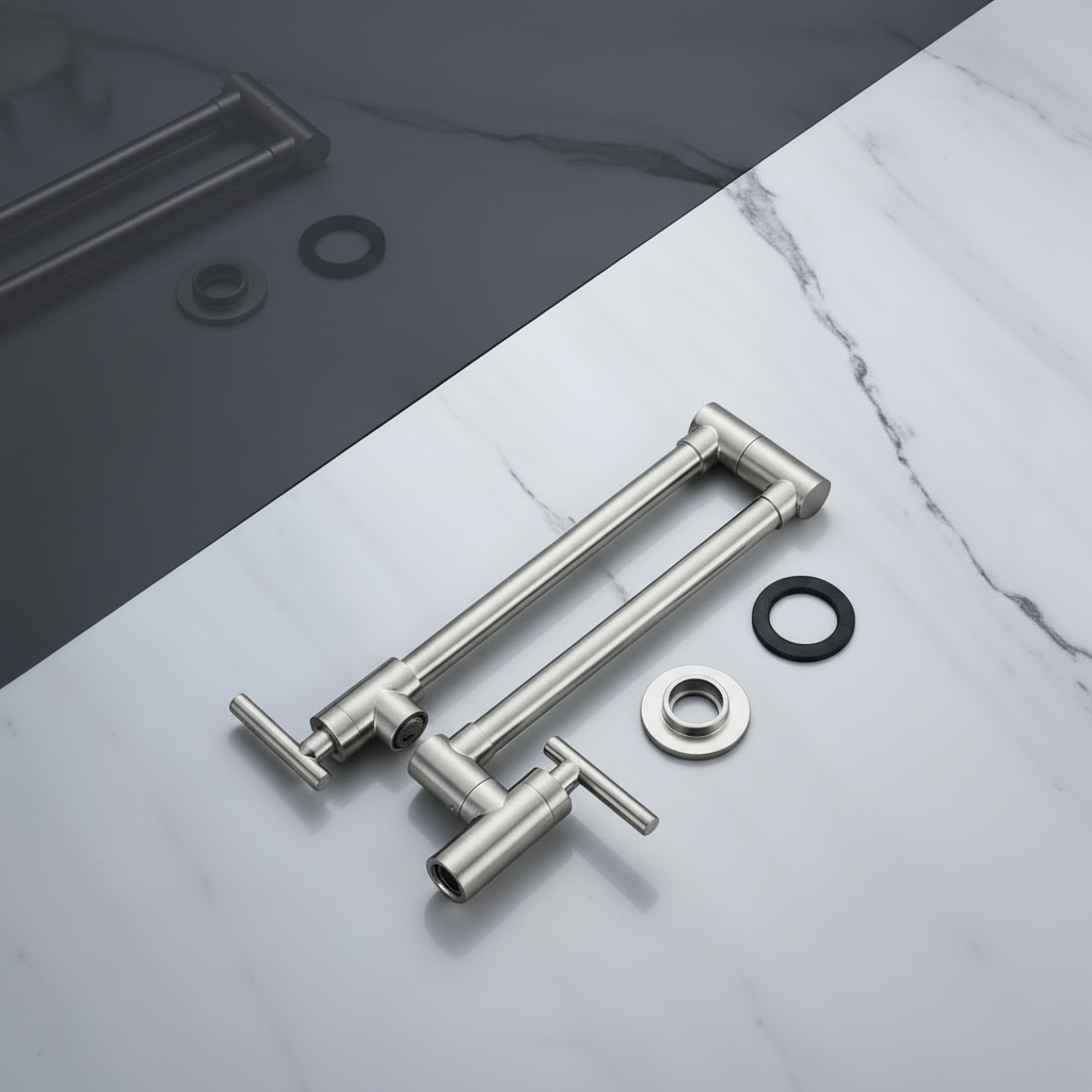 Modern Wall-Mounted Kitchen Faucet – Pull-Out Swivel Spout Minimalist Design