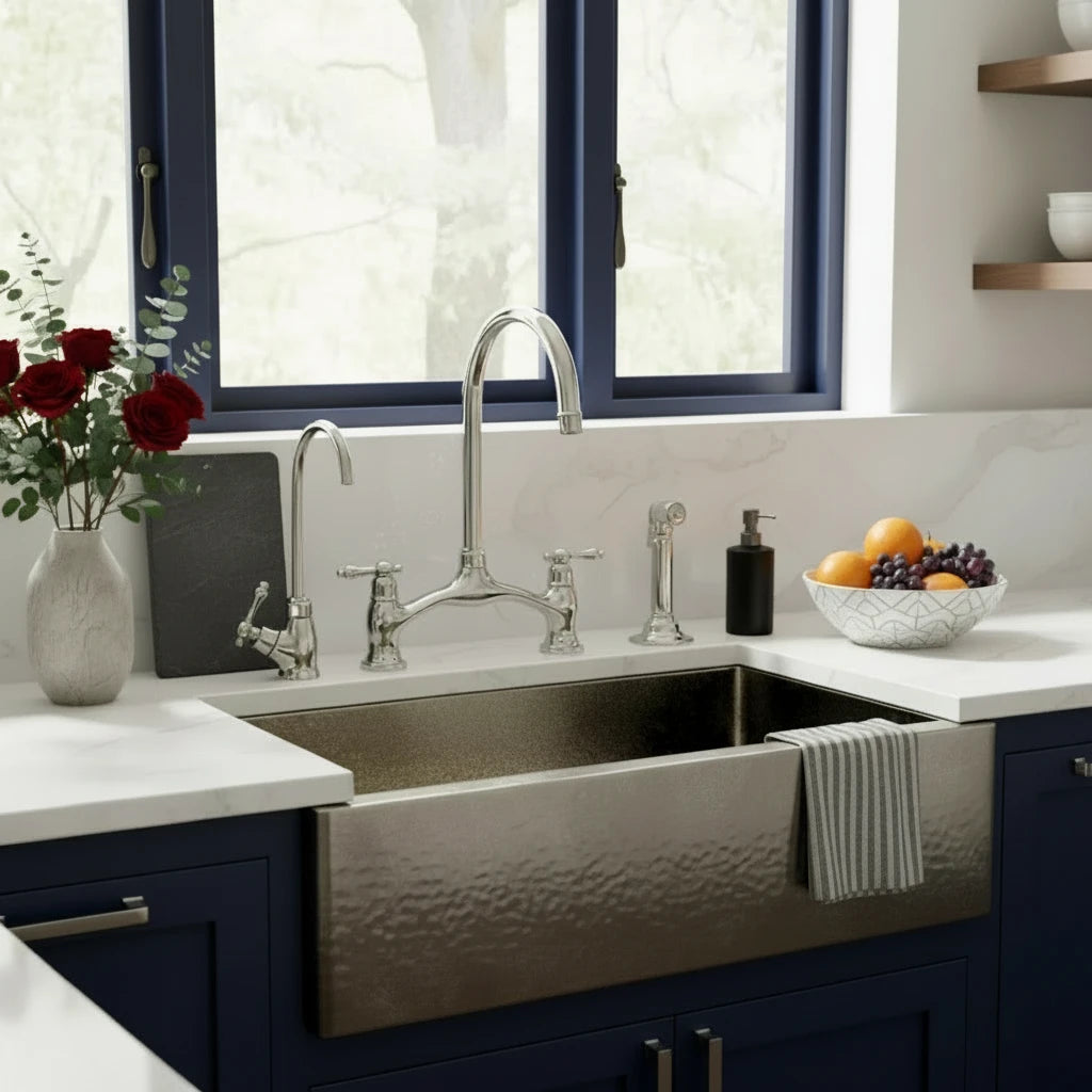 Polished Brass Bridge Kitchen Faucet – Dual Handle