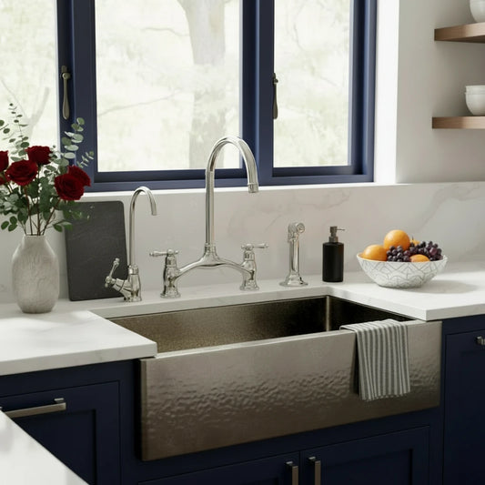 Polished Brass Bridge Kitchen Faucet – Dual Handle