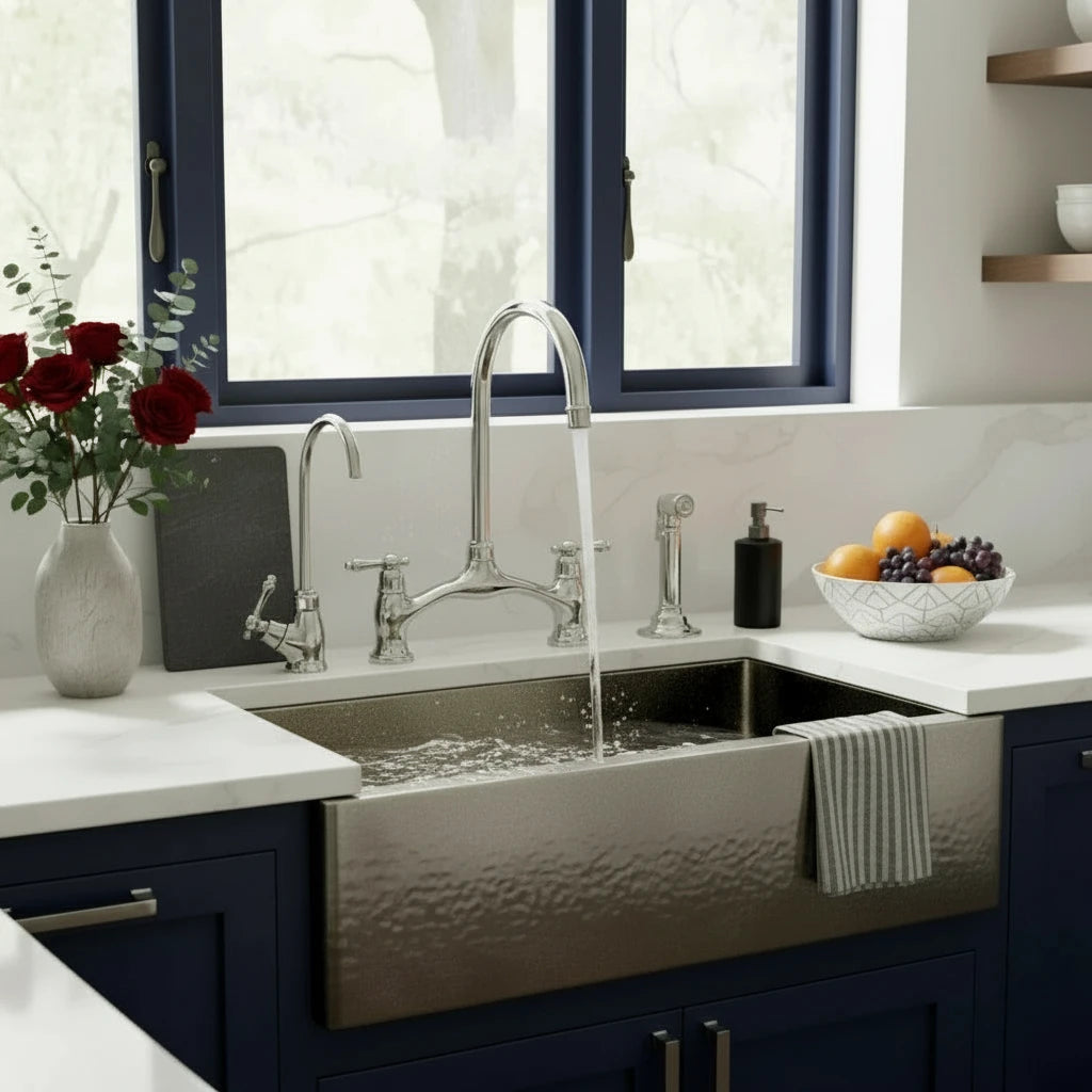 Polished Brass Bridge Kitchen Faucet – Dual Handle