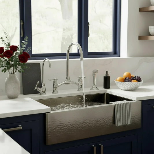 Polished Brass Bridge Kitchen Faucet – Dual Handle