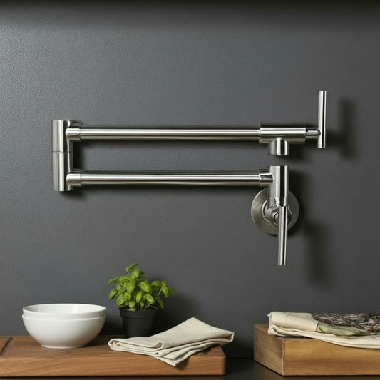 Modern Wall-Mounted Kitchen Faucet – Pull-Out Swivel Spout Minimalist Design