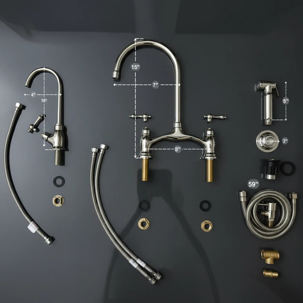 Polished Brass Bridge Kitchen Faucet – Dual Handle