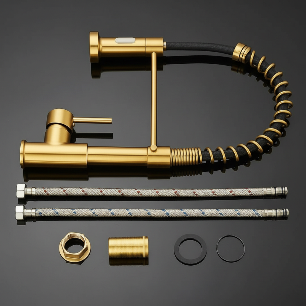 Brushed Gold Spring Kitchen Faucet – Pull-Down Sprayer