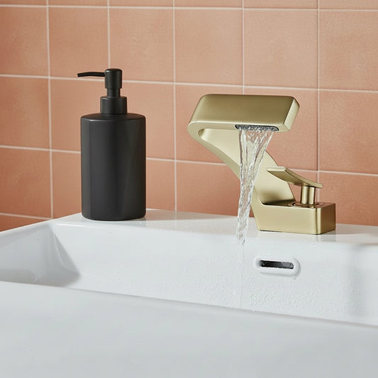 Modern Brushed Gold Waterfall Basin Faucet, Single Lever Brass Mixer