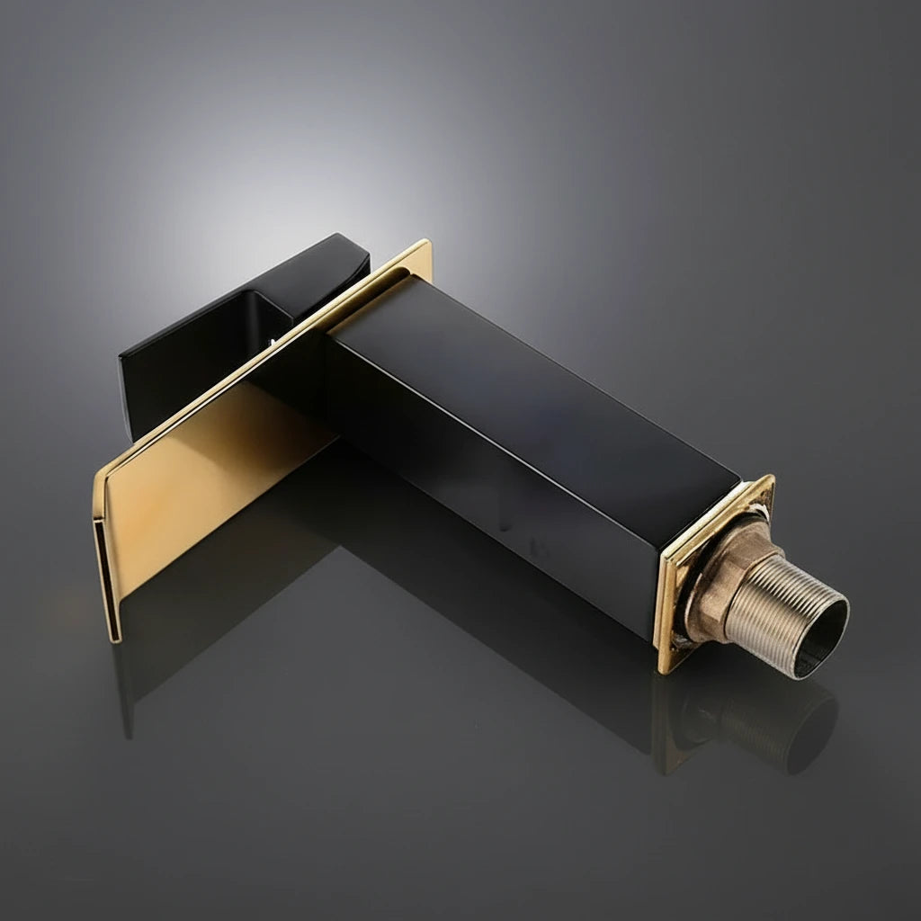 Single Hole Brass Basin Faucet in Matte Black with Gold Accents